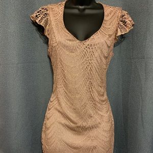 Venus gold lace with fringe cocktail dress.